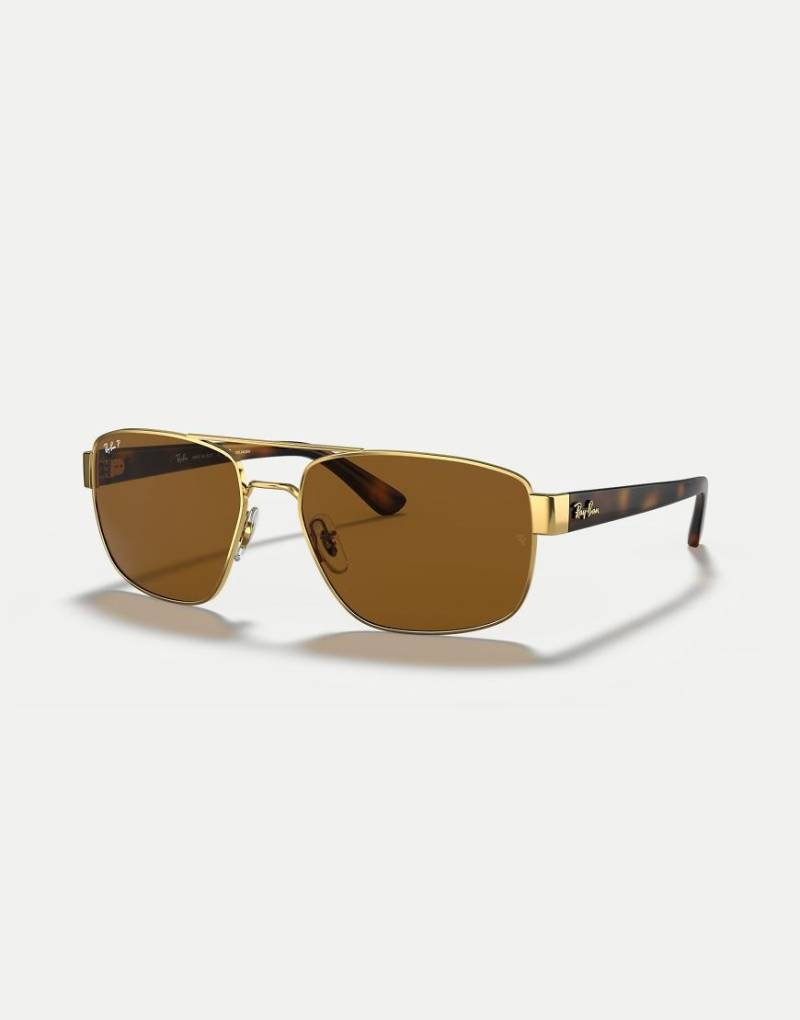 Ray-Ban - RB3663 - Unregelmäßige polarisierte Sonnenbrille in Gold mit Gläsern in Braun-Goldfarben von Ray-Ban