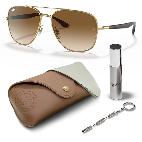 Ray-Ban RB3683 quadratische Sonnenbrille, BRILLEN-SET | Exklusiv-Etui und Care-Kit | Shiny Arista Gold/Brown Gradient von Ray-Ban