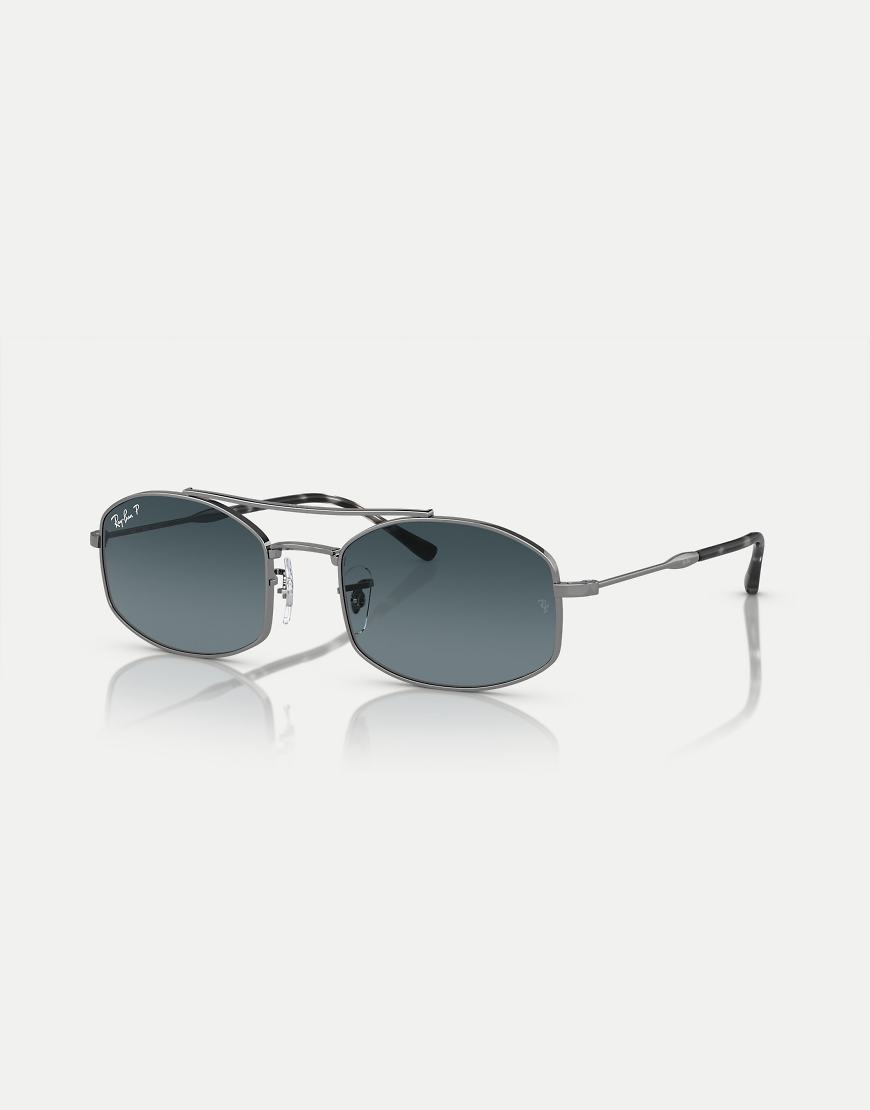 Ray-Ban - RB3719 - Ovale, polarisierte Sonnenbrille in Grau mit Gläsern in Blau von Ray-Ban