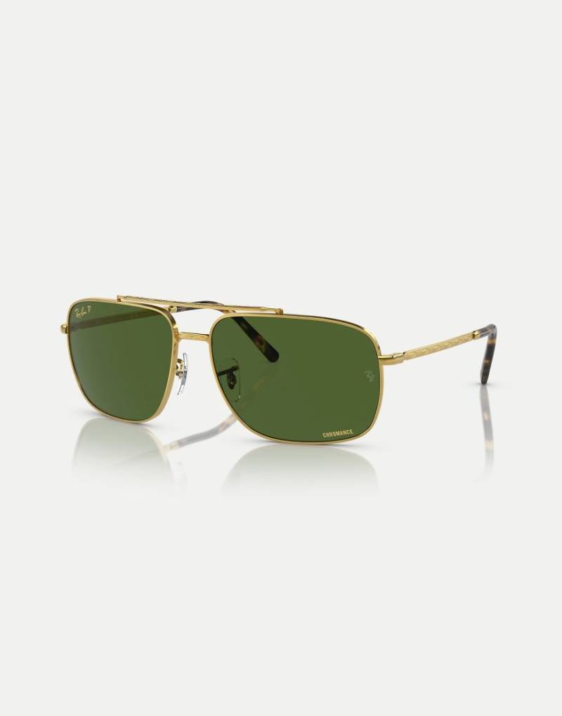 Ray-Ban - RB3796 - Rechteckige, polarisierte Sonnenbrille in Gold mit grünen Gläsern-Goldfarben von Ray-Ban