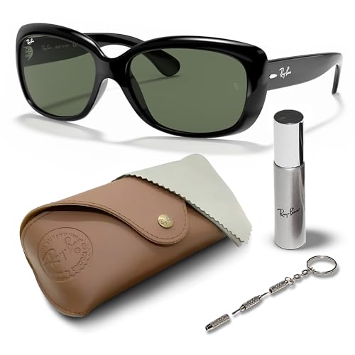Ray-Ban RB4101 Jackie Ohh SONNENBRILLEN-SET | Exklusiv-Etui und Care-Kit | Polished Black/G-15 Green von Ray-Ban