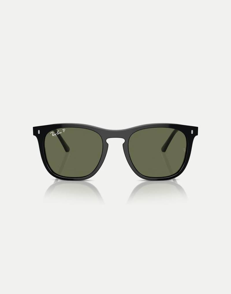 Ray-Ban - Rb2210 - Eckige, polarisierte Sonnenbrille in Schwarz mit grünen Gläsern von Ray-Ban