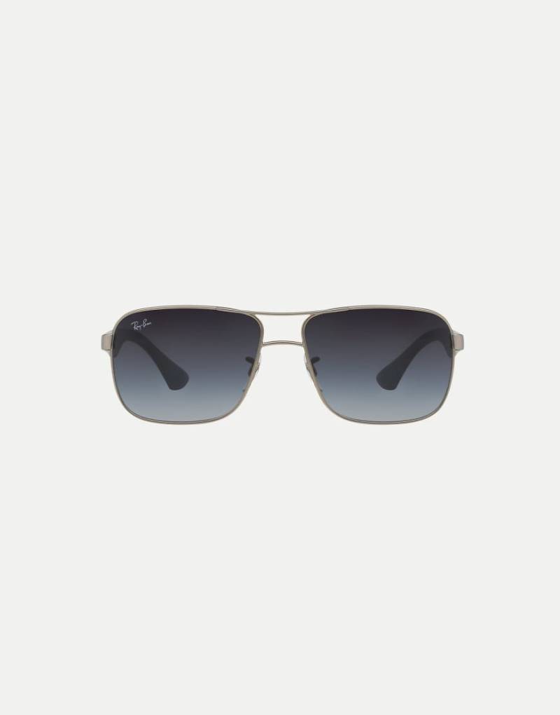 Ray-Ban - Rb3516 - Eckige Sonnenbrille in mattem Silber mit grünen Gläsern von Ray-Ban