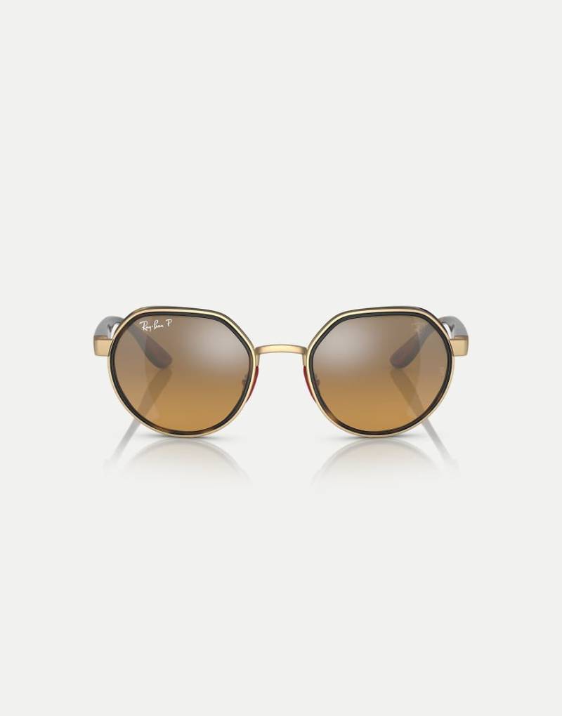 Ray-Ban - Rb3703m - Scuderia Ferrari Collection - Unregelmäßige, polarisierte Sonnenbrille in Goldoptik mit braun verspiegelten Gläsern-Goldfarben von Ray-Ban