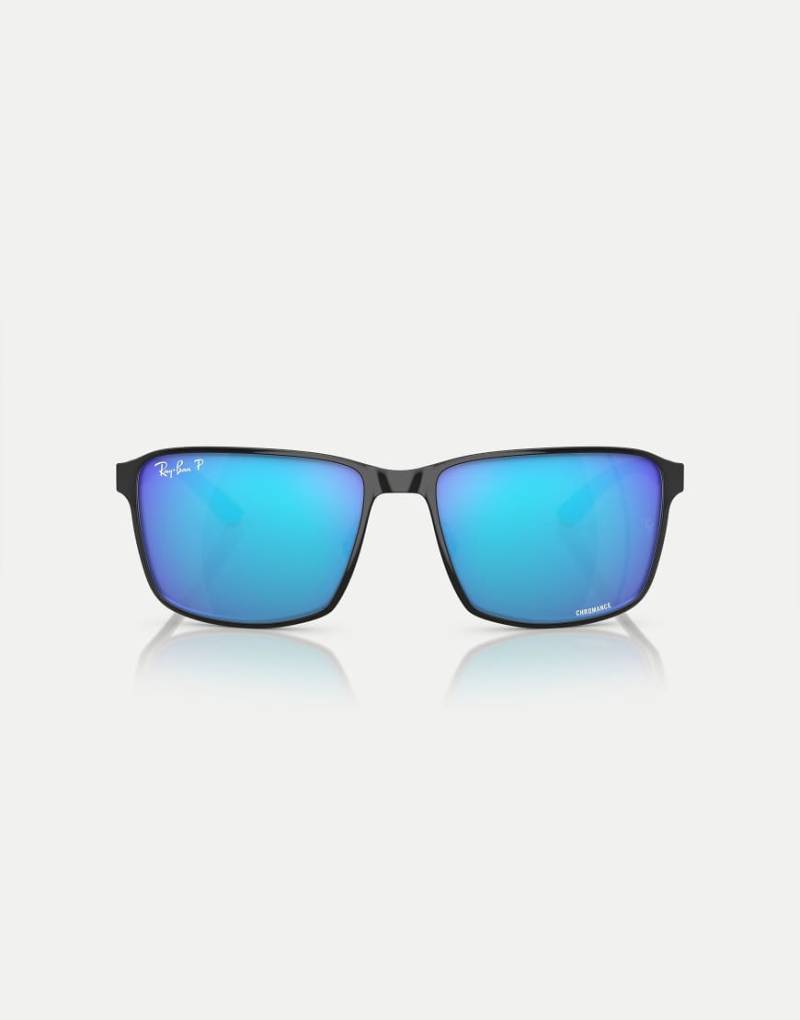 Ray-Ban - Rb3721ch Chromance - Eckige, polarisierte Sonnenbrille in Schwarz auf Silber mit blau verspiegelten Gläsern von Ray-Ban