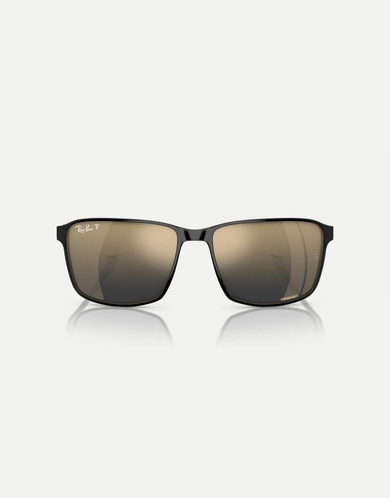 Ray-Ban - Rb3721ch Chromance - Eckige polarisierte Sonnenbrille in Schwarz auf Gold mit blau verspiegelten Gläsern von Ray-Ban