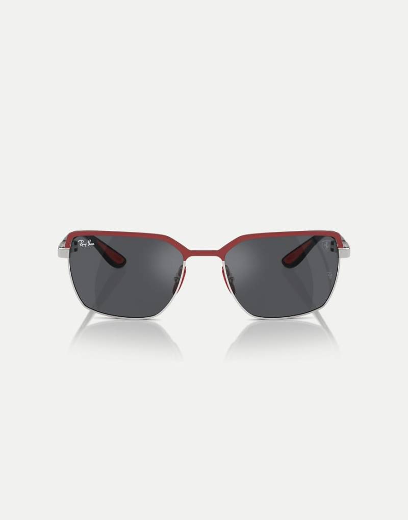 Ray-Ban - Rb3743m - Scuderia Ferrari Collection - Eckige Sonnenbrille in Rot auf Stahlgrau mit grauen Gläsern von Ray-Ban