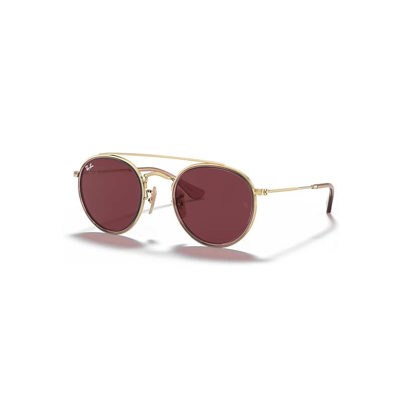 Ray-Ban Round Double Bridge Kids Sonnenbrillen Rosa Auf Gold Fassung Violett Glas 46-21 von Ray-Ban