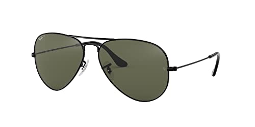 Ray-Ban Unisex Aviator Large Metal Sonnenbrille, Schwarz (Gelstell: Schwarz, Gläser: Polarized Grün Klassisch 002/58), X (Herstellergröße: 62) von Ray-Ban