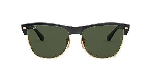 Ray-Ban Unisex Clubmaster Oversized Sonnenbrille, Schwarz (Gestell: schwarz, Gläserfarbe: grün klassisch, Umrandung der Gläser: Gold 877), Large (Herstellergröße: 57) von Ray-Ban