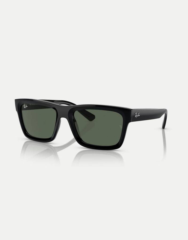 Ray-Ban - Warren - Rechteckige Sonnenbrille in Schwarz mit Gläsern in Grün von Ray-Ban