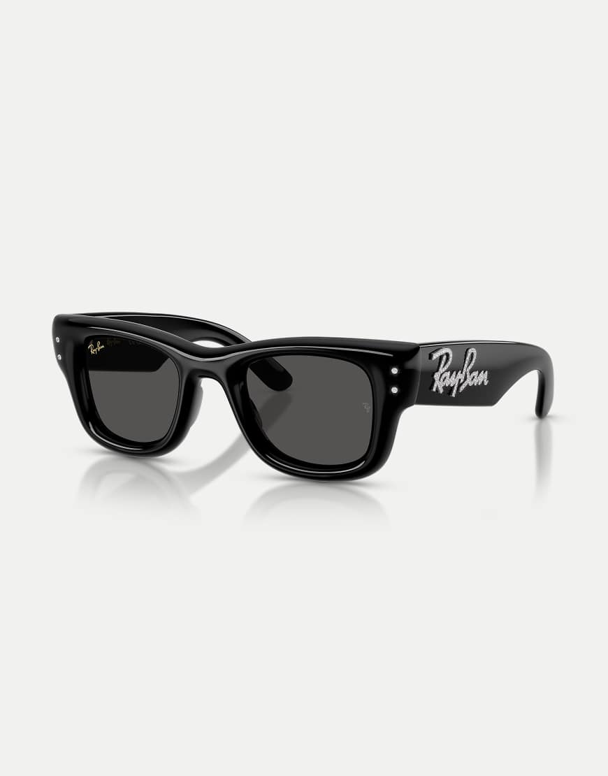 Ray-Ban - Wayfarer Crystal Edition - Gewölbte, eckige Sonnenbrille in Schwarz mit schwarzen Gläsern und Strassverzierung von Ray-Ban