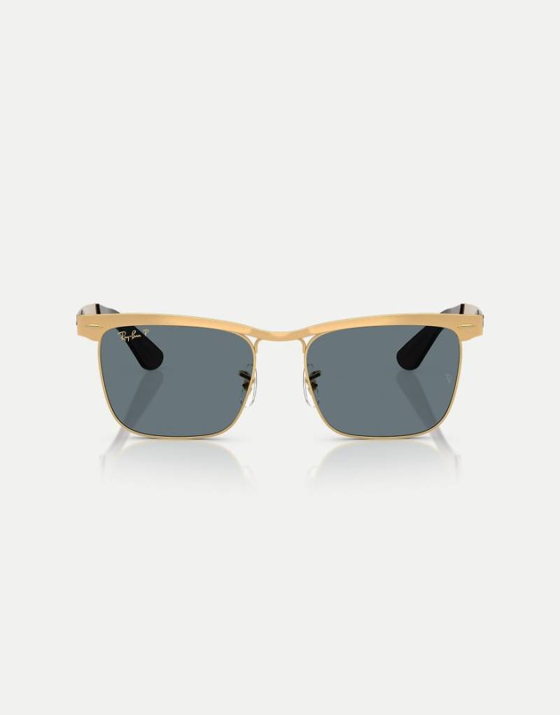 Ray-Ban - Wayfarer Deluxe - Eckige, polarisierte Sonnenbrille in sandgestrahltem Legendengold mit blauen Gläsern-Goldfarben von Ray-Ban