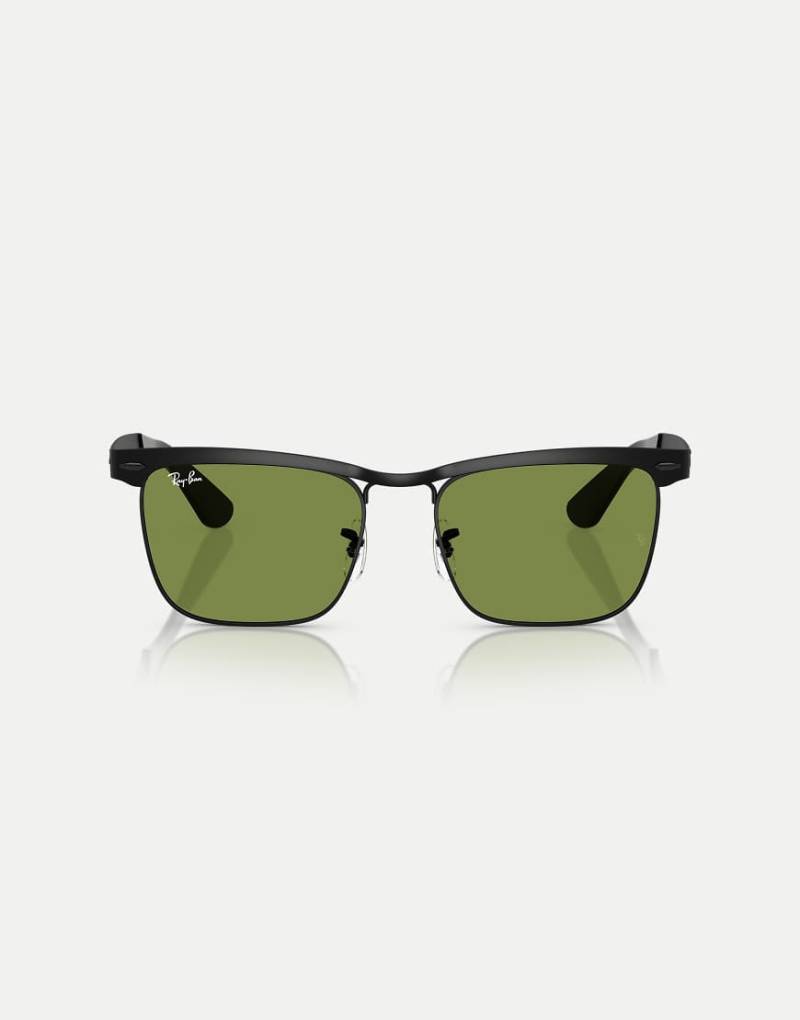 Ray-Ban - Wayfarer Deluxe - Eckige Sonnenbrille in Mattschwarz mit grünen Gläsern von Ray-Ban