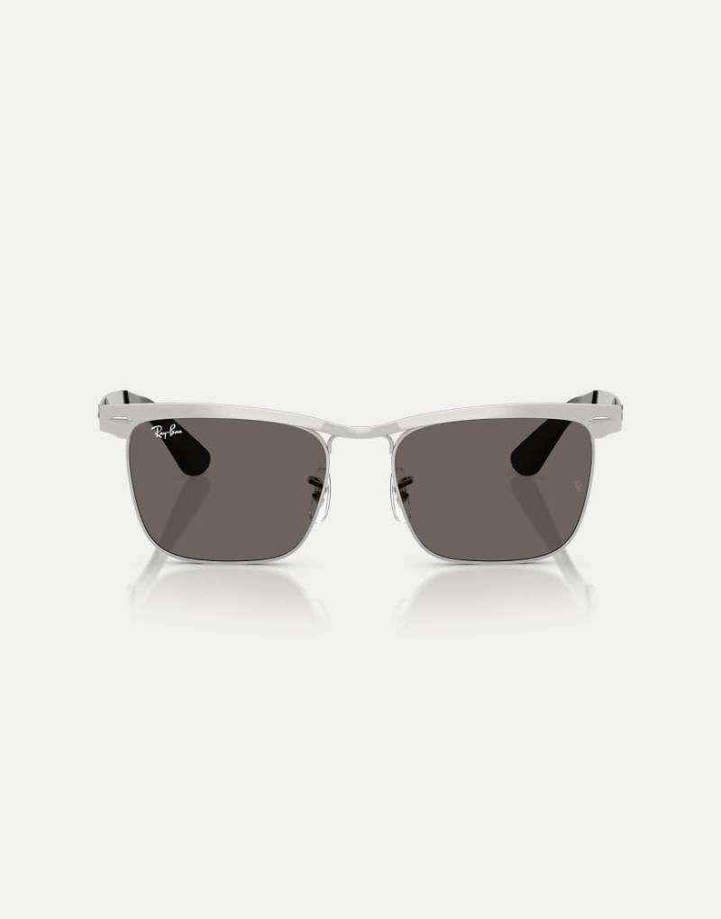 Ray-Ban - Wayfarer Deluxe - Eckige Sonnenbrille in sandgestrahltem Silberton in Silberoptik mit grauen Gläsern von Ray-Ban