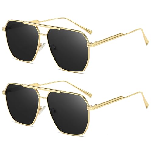 RayGaze Retro-Sonnenbrille für Damen, quadratisch, polarisiert, UV400-Schutz, 2er-Pack, Gold (2er-Pack: Gold) von RayGaze
