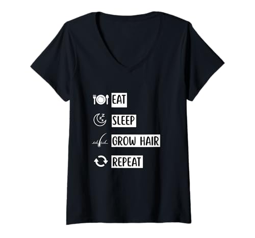 Damen Essen, schlafen, Haare wachsen Lassen, wiederholen T-Shirt mit V-Ausschnitt Damen Essen, schlafen, Haare wachsen Lassen, wiederholen T-Shirt mit V-Ausschnitt von Rayhana CL