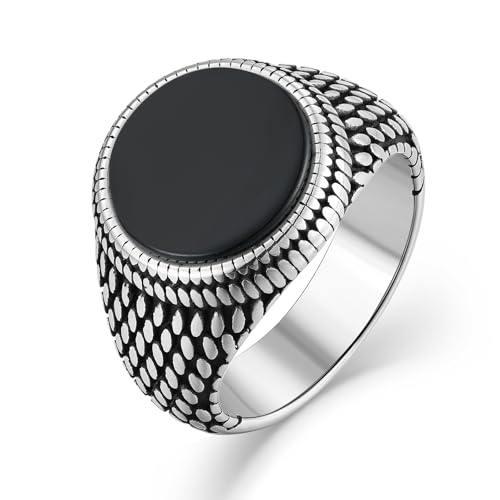 Rayamrd Runder Siegelring für Herren, schwarzer Onyx, Türkis, Vintage-Stil, strukturierter Edelstahl, Größe 7–12, Edelstahl, Onyx Rayamrd Runder Siegelring für Herren, schwarzer Onyx, Türkis, Vintage-Stil, strukturierter Edelstahl, Größe 7–12, Edelstahl, Onyx von Raymard