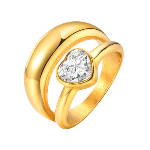 Raymard 18 Karat vergoldete Herzringe für Damen, Edelstahl, Zirkonia, Liebesring, Ewigkeitsring, Hochzeitsring, Schmuck, Größe 6–9, Edelstahl, Zirkonia Raymard 18 Karat vergoldete Herzringe für Damen, Edelstahl, Zirkonia, Liebesring, Ewigkeitsring, Hochzeitsring, Schmuck, Größe 6–9, Edelstahl, Zirkonia von Raymard