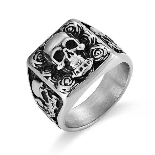 Raymard Edelstahl-Siegelring für Herren, Punk-Rosen-Totenkopf-Herrenring, Größe 7–12, Edelstahl, Kein Edelstein Raymard Edelstahl-Siegelring für Herren, Punk-Rosen-Totenkopf-Herrenring, Größe 7–12, Edelstahl, Kein Edelstein von Raymard