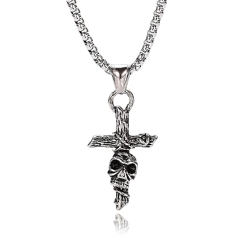 Raymard Halskette mit christlichem Kreuz für Herren, Rose/Totenkopf/Jesus-Kruzifix, Edelstahl-Anhänger, Halskette für Männer und Frauen, 61 cm Rolokette, Kreuzschmuck, Edelstahl, Kein Edelstein von Raymard