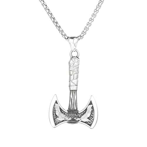 Raymard Herren-Halskette mit Raben-Doppelkopf, nordischer Talismen-Anhänger für Männer, 61 cm, Rolokette, Wikingerschmuck für Männer, Edelstahl, Kein Edelstein von Raymard