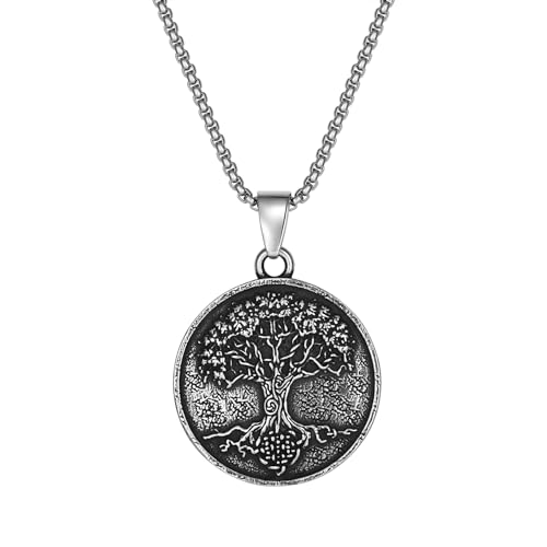 Raymard Lebensbaum-Halskette für Herren, Vintage-Edelstahl-Anhänger für Herren, 61 cm, Rolokette, Schmuck für Herren Raymard Lebensbaum-Halskette für Herren, Vintage-Edelstahl-Anhänger für Herren, 61 cm, Rolokette, Schmuck für Herren von Raymard