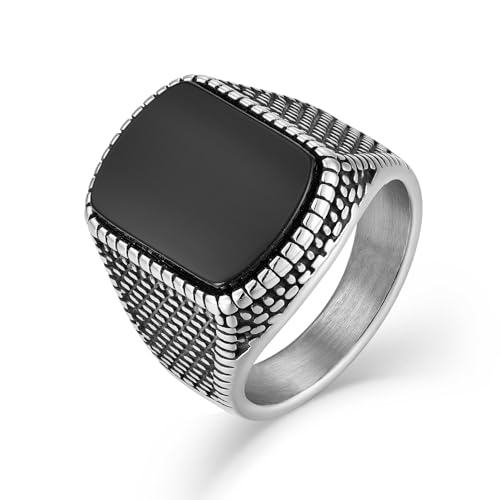 Raymard Onyx-Edelstahl-Siegelring für Herren, strukturiert, Größe 7–12, Edelstahl, Onyx Raymard Onyx-Edelstahl-Siegelring für Herren, strukturiert, Größe 7–12, Edelstahl, Onyx von Raymard