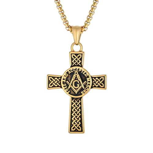Raymard Vintage Freimaurer Kreuz Edelstahl Anhänger für Männer Christian Keltischer Knoten Kruzifix Edelstahl Anhänger mit 61 cm Rolokette, Edelstahl, Kein Edelstein Raymard Vintage Freimaurer Kreuz Edelstahl Anhänger für Männer Christian Keltischer Knoten Kruzifix Edelstahl Anhänger mit 61 cm Rolokette, Edelstahl, Kein Edelstein von Raymard