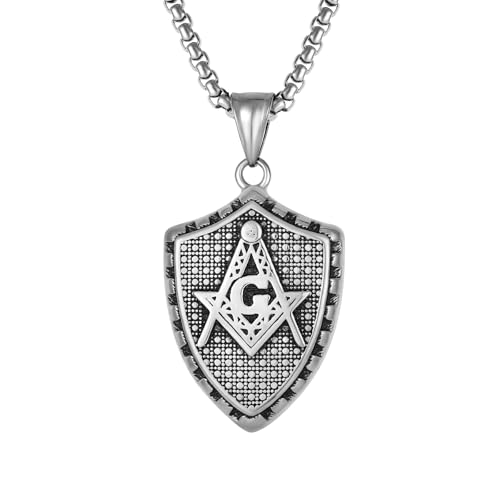 Raymard Vintage Freimaurer Schild Edelstahl Anhänger für Herren mit 61 cm Rolokette, Edelstahl, Kein Edelstein Raymard Vintage Freimaurer Schild Edelstahl Anhänger für Herren mit 61 cm Rolokette, Edelstahl, Kein Edelstein von Raymard