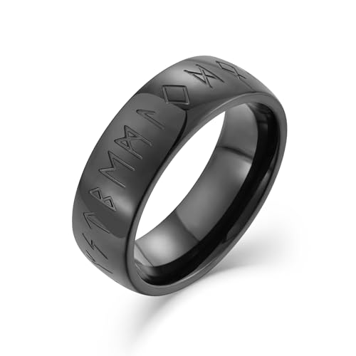 Raymard Vintage Wikinger Rune Ring für Herren Edelstahl Norse Amulett Ringe Größe 7-12, Edelstahl, Kein Edelstein von Raymard