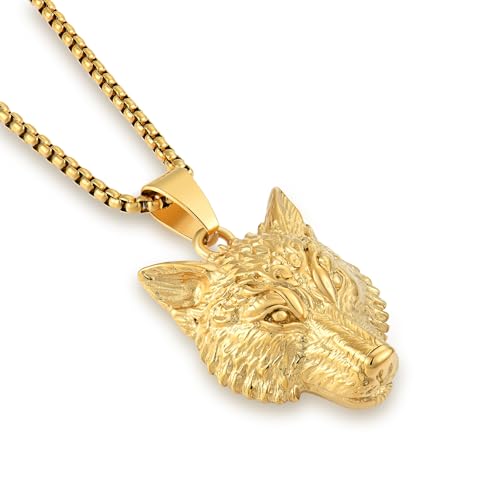 Raymard Wikinger Tribal Wolf Halskette, nordischer Talisman-Anhänger für Männer, mit 61 cm Rolokette, Edelstahl, Kein Edelstein Raymard Wikinger Tribal Wolf Halskette, nordischer Talisman-Anhänger für Männer, mit 61 cm Rolokette, Edelstahl, Kein Edelstein von Raymard