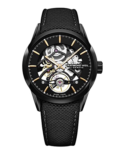 Raymond Weil Freelancer Skeleton Automatik Uhr, PVD, 42 mm, Schwarz, 10 ATM von Raymond Weil