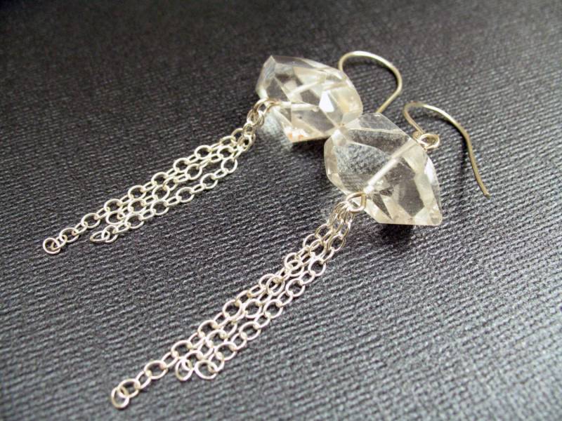 Facettierte Große Quarz Ohrringe Mit Ketten - Lange Sterling Silber Chunky Kristallstein von Raynecloud