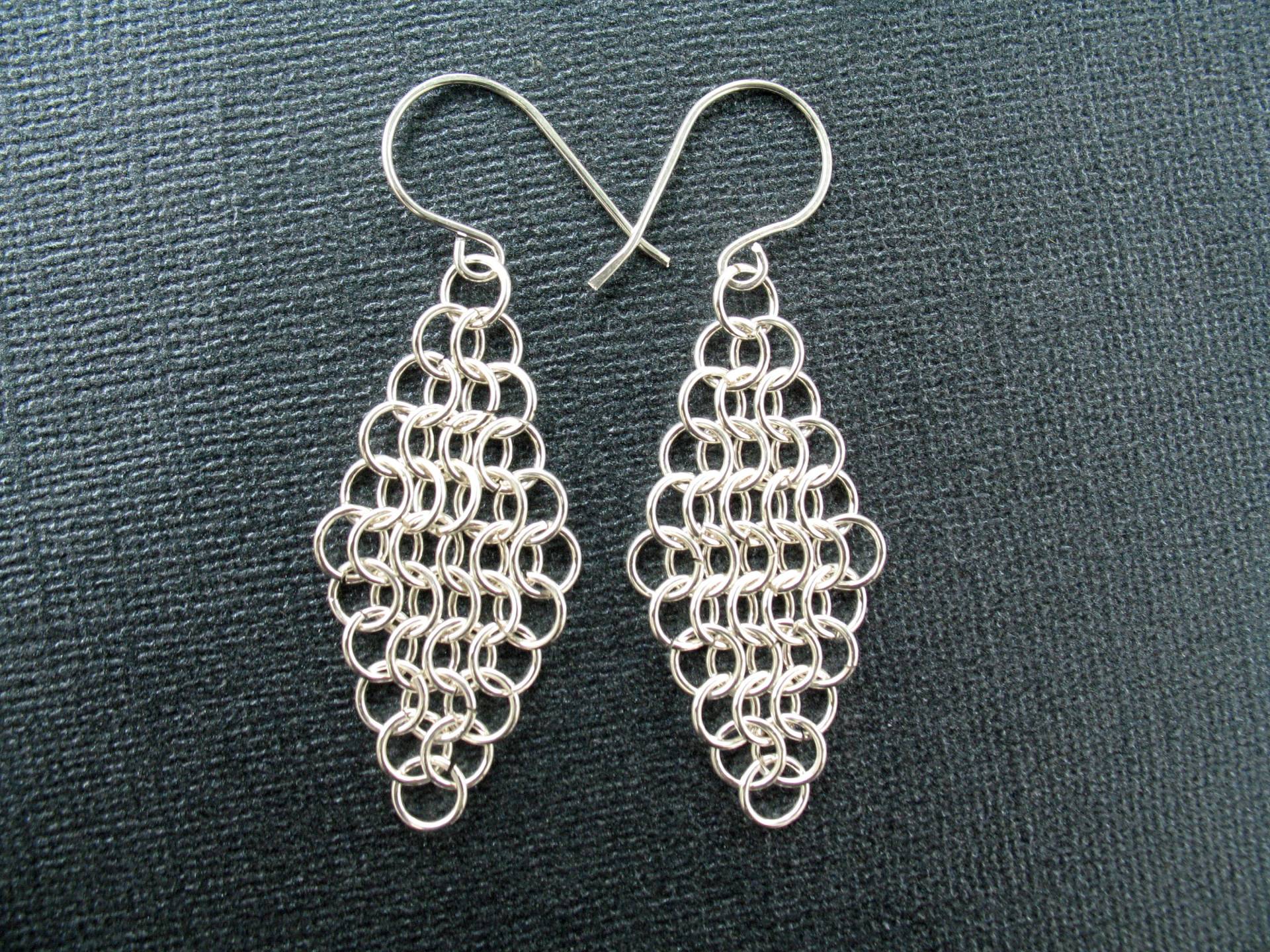 Sterling Silber Diamant Form Chainmaille Ohrringe Chain Mail European 4 in 1 Byzantinisch Mittelalter Stil Poliert von Raynecloud