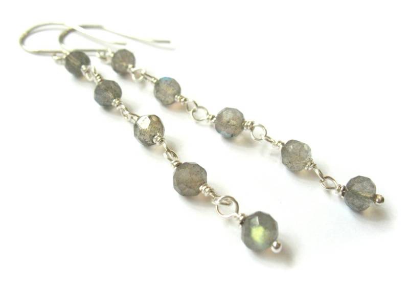 Sterling Silber Labradorit Ohrringe - Langer Stein Grau Moderne Irisierende Statement von Raynecloud