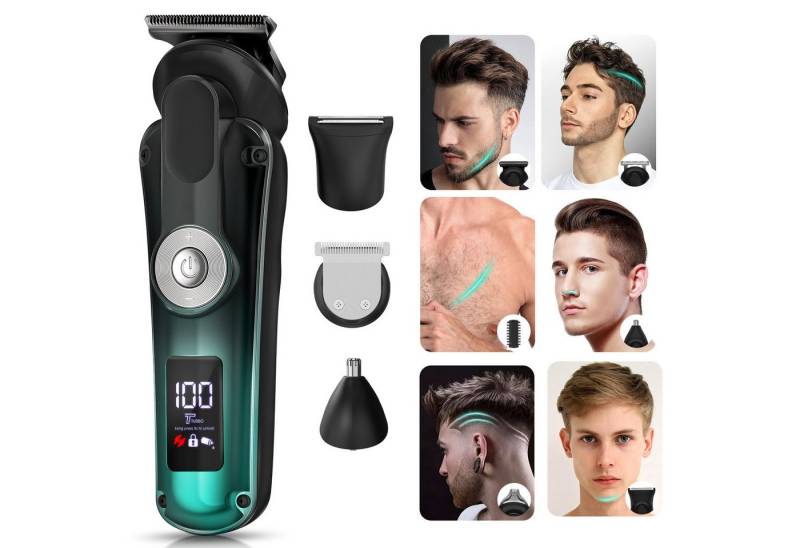 Rayofi Haarschneider, All-in-One Bartrasierer Herren, Nasenhaarschneider wasserdicht, Haarschneider profi mit LCD-Display, Elektrischer Rasierer Herren, mit 6 Scherköpfen, geeignet für zu Hause und unterwegs von Rayofi