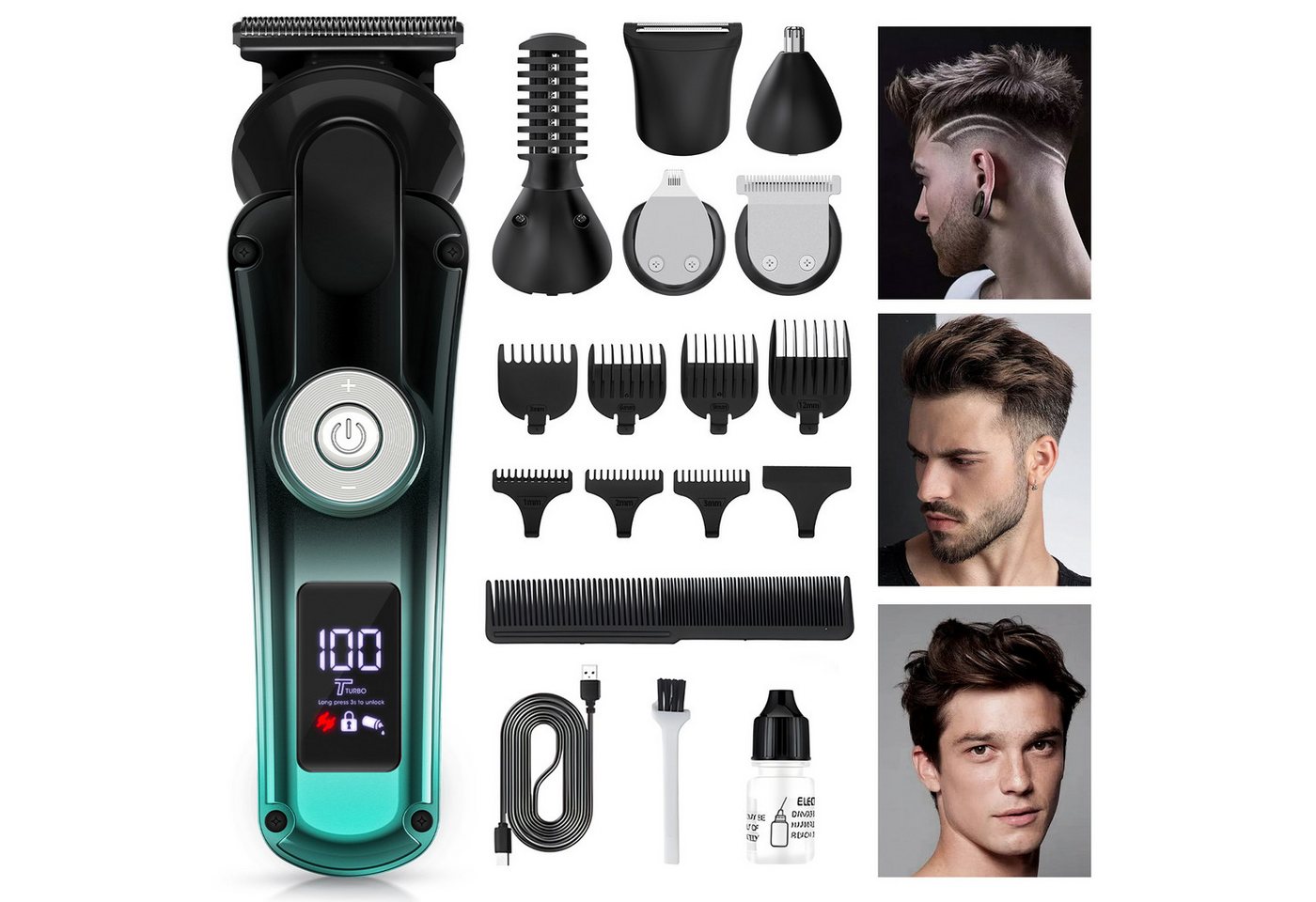Rayofi Haarschneider, All-in-One Bartrasierer Herren, Nasenhaarschneider wasserdicht, Haarschneider profi mit LCD-Display, Elektrischer Rasierer Herren, mit 6 Scherköpfen, geeignet für zu Hause und unterwegs Rayofi Haarschneider, All-in-One Bartrasierer Herren, Nasenhaarschneider wasserdicht, Haarschneider profi mit LCD-Display, Elektrischer Rasierer Herren, mit 6 Scherköpfen, geeignet für zu Hause und unterwegs von Rayofi