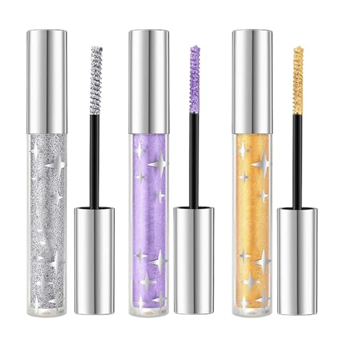 3Stück Flüssig Glitzer Mascara Silber/gold/lila Glänzende Wimperntusche, Diamant Wimperntusche Glitzer, Wimperntusche Glitzernd, Glänzende Funkeln Lang Anhaltende Lockenwimpern von Raypontia