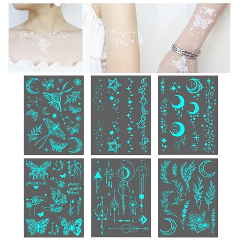 Raypontia Leuchtkörper Temporär Sticker - Hals Schlüsselbein Temporär Sticker Make-up | Fluoreszierender Arm Schmuck Wasserdicht Festlichkeiten Mottopartys von Raypontia