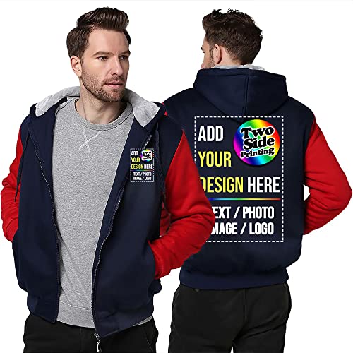 Raysent Personalisierte Fleece-Hoodie-Jacke, 2 Seiten, Vorderseite, Rückseite, Druck, Design, Ihr eigenes Flanell, dicker Winter, warmer Thermo-Reißverschluss von Raysent