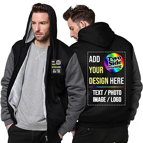 Raysent Personalisierte Fleece-Hoodie-Jacke, 2 Seiten, Vorderseite, Rückseite, Druck, Design, Ihr eigenes Flanell, Dicker Winter, Warmer Thermo-Reißverschluss von Raysent