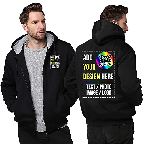 Raysent Personalisierte Fleece-Hoodie-Jacke, 2 Seiten, Vorderseite, Rückseite, Druck, Design, Ihr eigenes Flanell, Dicker Winter, Warmer Thermo-Reißverschluss von Raysent