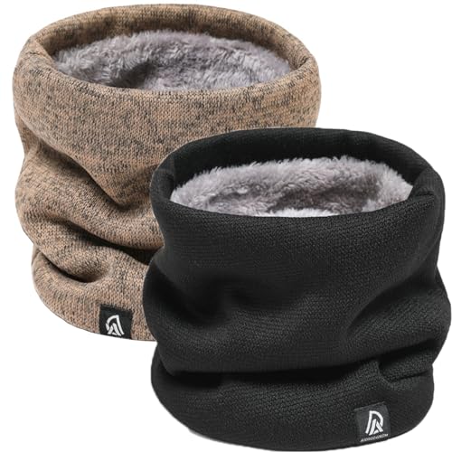 Rayson 2 Stück Winter Halsschlauch Herren Damen Loop Schal Schlauchschal Verdickte Fleece Futter Winter Schal Schlauchschal Unisex Lässiger Winter Ski Halsschlauch Halswärmer,schwarz+khaki von Rayson