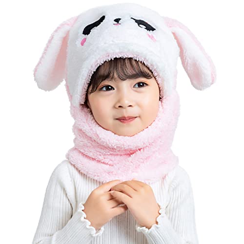 Rayson 2 in 1 Kinder Wintermütze Mit Schal Warme Winter Halten Netter Plüsch Kaninchenhut Outdoor-Schneemütze Für Jungen Und Mädchen（Rosa） von Rayson