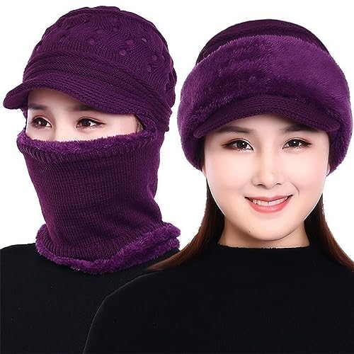 Rayson Balaclava Women Winter Knitted Hat Warm Multifunctional Thickened Face Hood Ski Mask Fleece Hat Scarf Headwear for Running Cycling Outdoor(Lila) von Rayson
