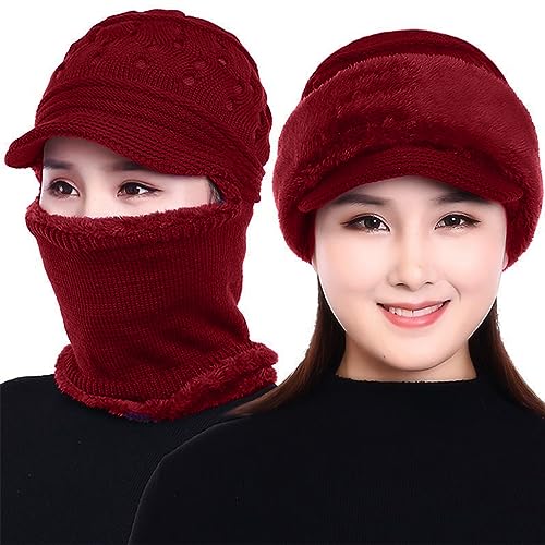 Rayson Balaclava Women Winter Knitted Hat Warm Multifunctional Thickened Face Hood Ski Mask Fleece Hat Scarf Headwear for Running Cycling Outdoor(Weinrot) von Rayson