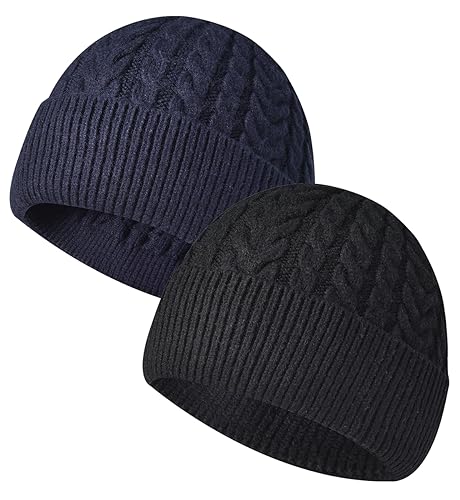 Rayson Beanie Herren Damen Wintermütze Mütze Warme Winter Mütze Unisex Warme Fleece Laufmütze Beanie Warm Strickmütze Cap Fischermütze Dockermütze Baseballkappe Cappello Antivento,Schwarz+Navy von Rayson