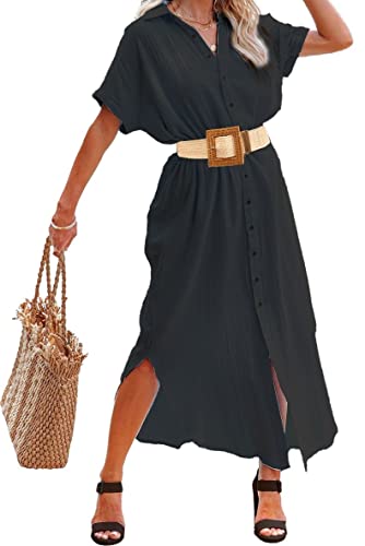 Rayson Damen Bikini Cover Up Lang Elegante Strand Kleider Vintage Leichte Vertuschen Shirt Sommer Beachwear Cardigan Strandkleid mit Gürtel(Schwarz) von Rayson