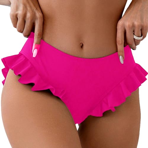 Rayson Damen Bikinihose Curvy Einfach Klassisch Bikini Slip mit Rüschen Sommer Reine Farbe Bikini Unterteil Damen(Rosa,XL) von Rayson
